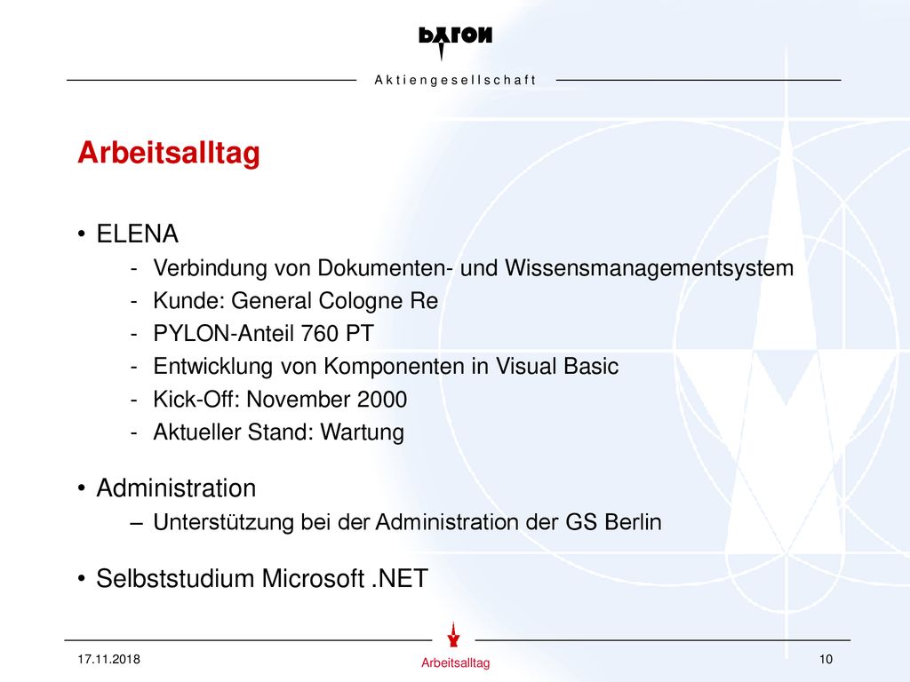 Arbeitsalltag ELENA Administration Selbststudium Microsoft .NET
