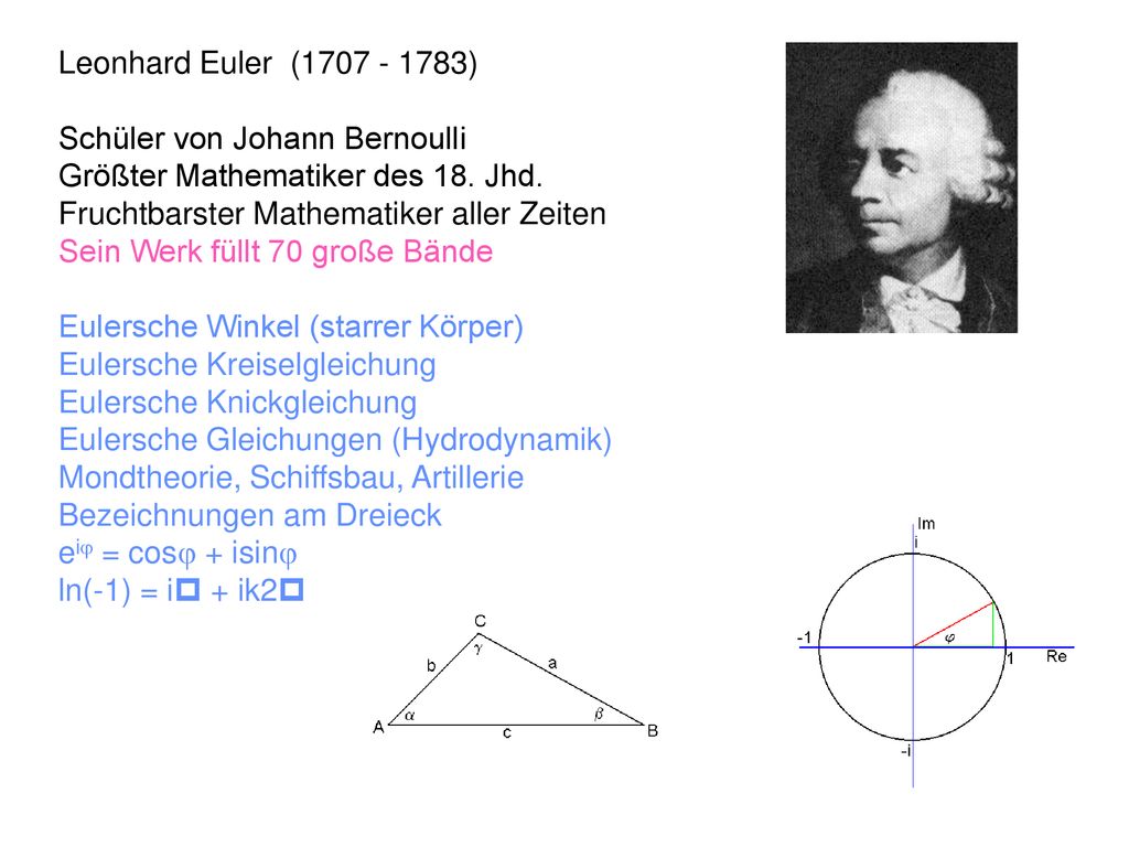 Leonhard Euler ( ) Schüler von Johann Bernoulli. Größter Mathematiker des 18. Jhd. Fruchtbarster Mathematiker aller Zeiten.