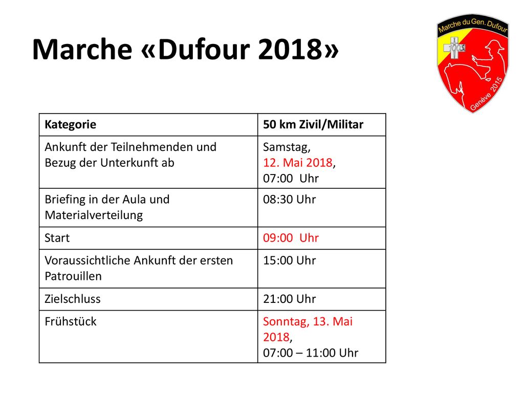 Marche «Dufour 2018» Kategorie 50 km Zivil/Militar