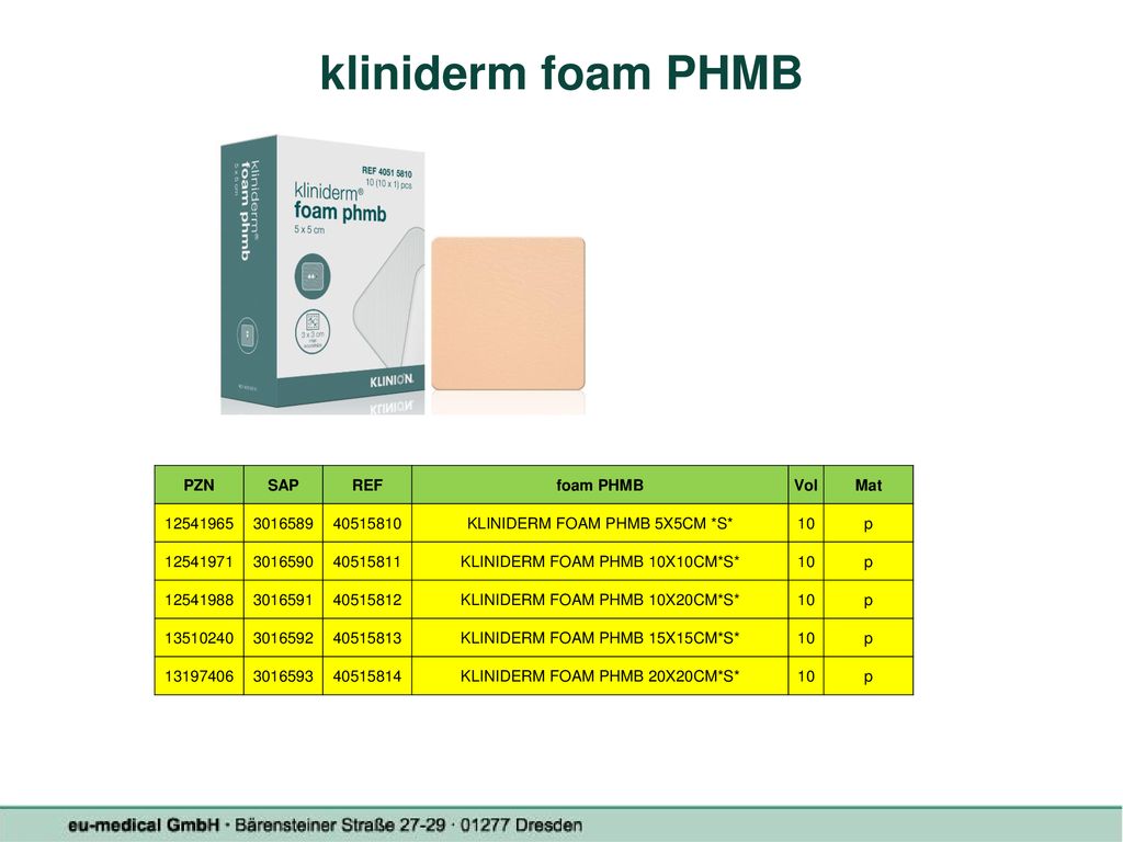 kliniderm foam PHMB PZN SAP REF foam PHMB Vol Mat