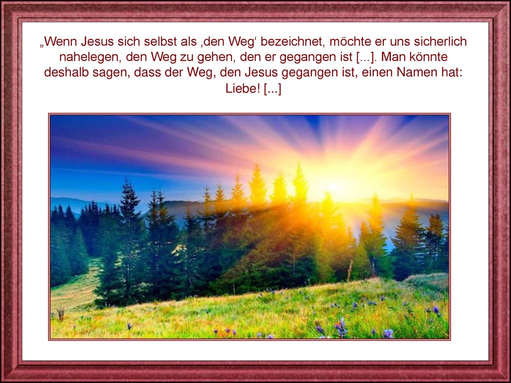 „Wenn Jesus sich selbst als ‚den Weg‘ bezeichnet, möchte er uns sicherlich nahelegen, den Weg zu gehen, den er gegangen ist [...].