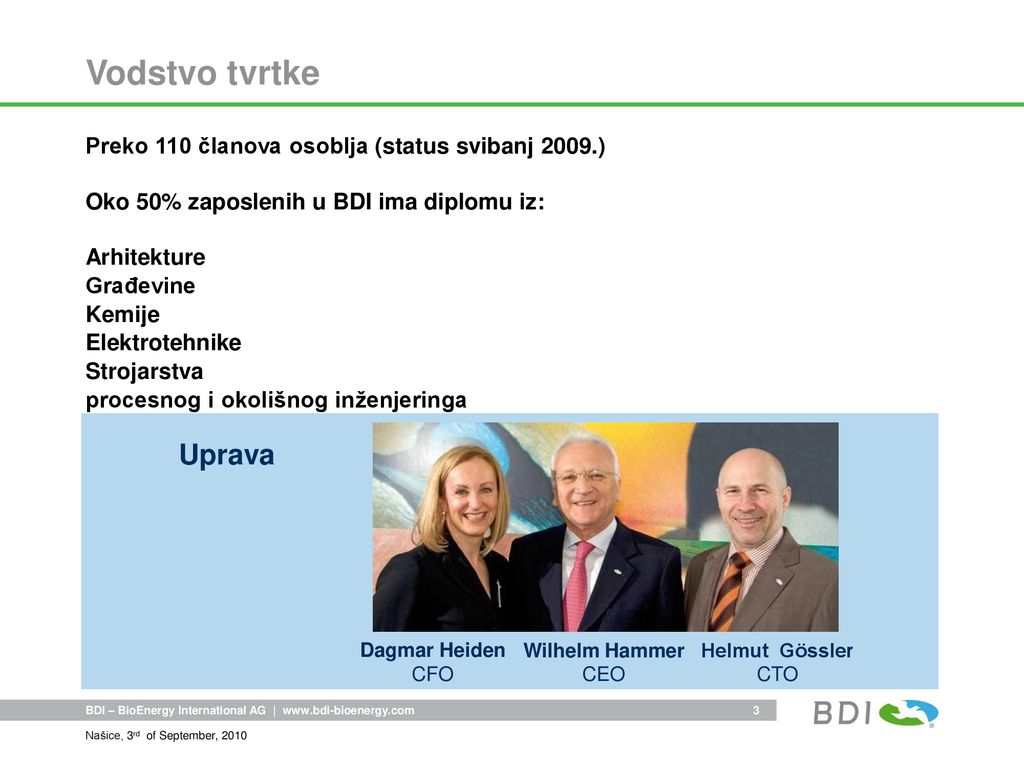 Vodstvo tvrtke Uprava Preko 110 članova osoblja (status svibanj 2009.)