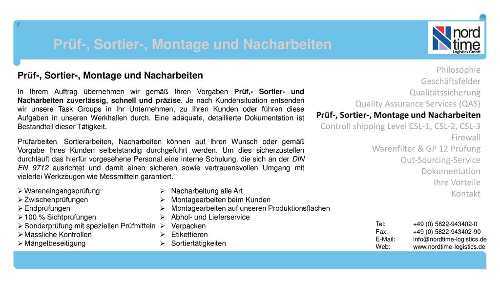Prüf-, Sortier-, Montage und Nacharbeiten