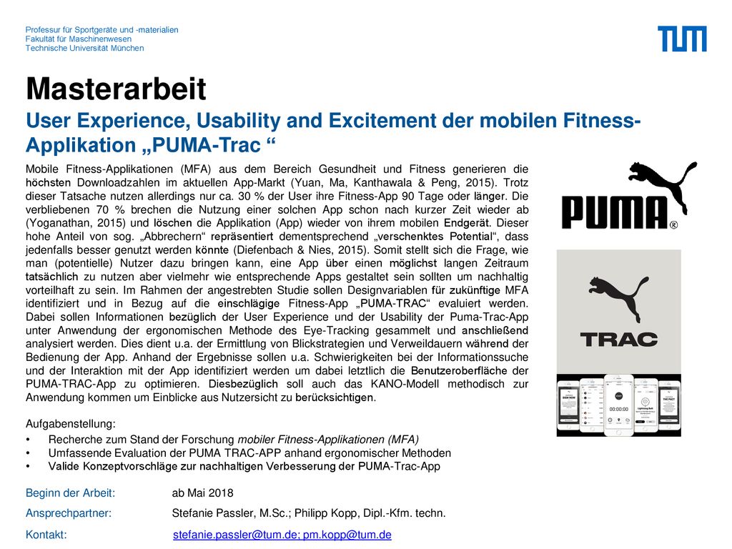 Masterarbeit User Experience, Usability and Excitement der mobilen Fitness-Applikation „PUMA-Trac