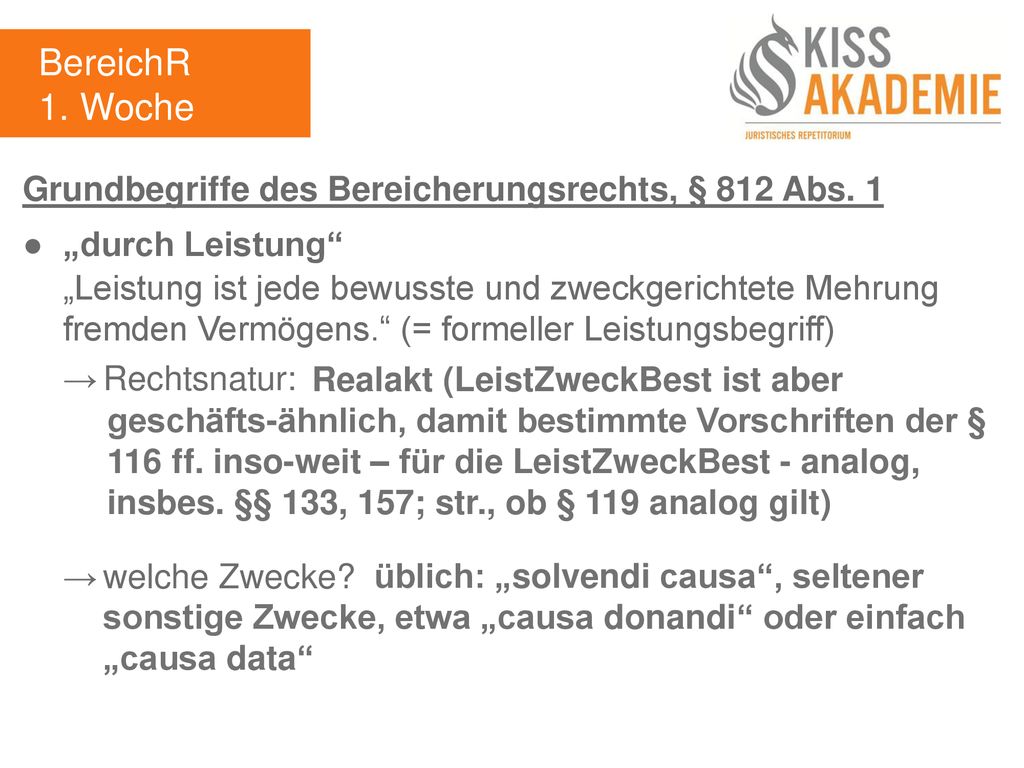 BereichR 1. Woche Grundbegriffe des Bereicherungsrechts, § 812 Abs. 1
