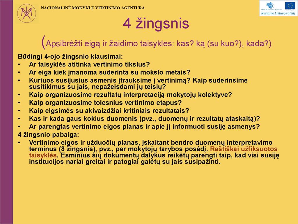 4 žingsnis (Apsibrėžti eigą ir žaidimo taisykles: kas. ką (su kuo
