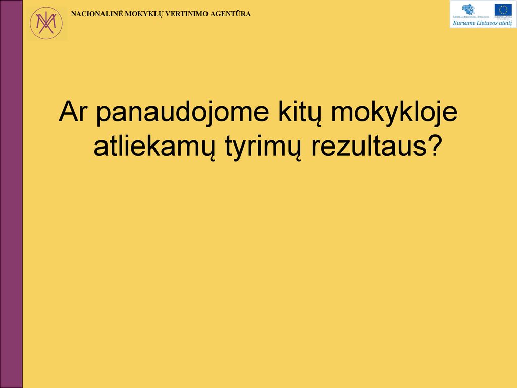 Ar panaudojome kitų mokykloje atliekamų tyrimų rezultaus