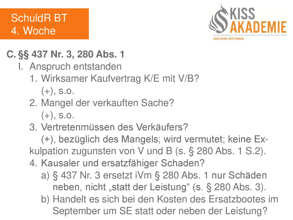 SchuldR BT 4. Woche C. §§ 437 Nr. 3, 280 Abs. 1 I. Anspruch entstanden