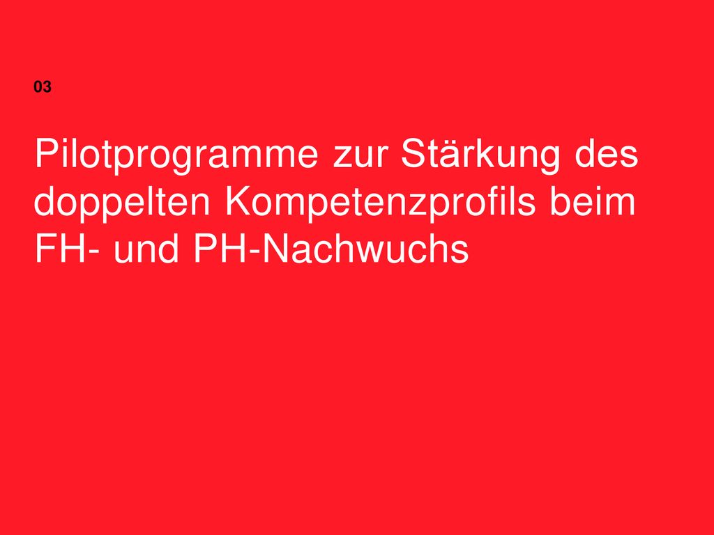 03 Pilotprogramme zur Stärkung des doppelten Kompetenzprofils beim FH- und PH-Nachwuchs