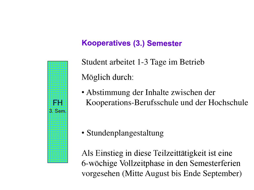 Student arbeitet 1-3 Tage im Betrieb Möglich durch: