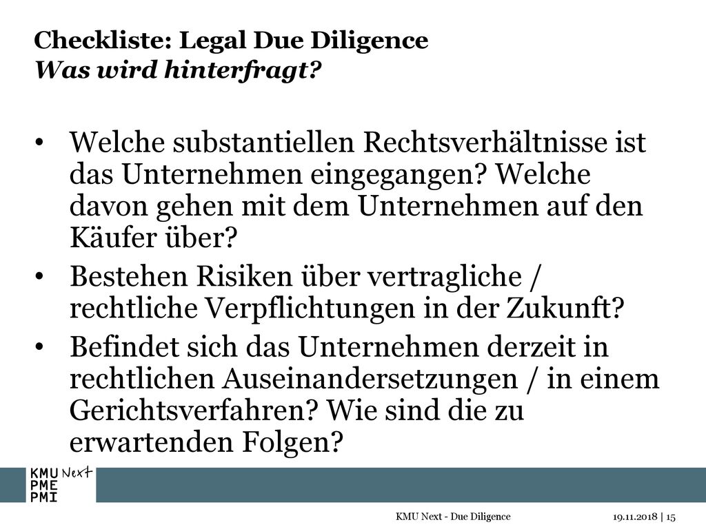 Checkliste: Legal Due Diligence Was wird hinterfragt