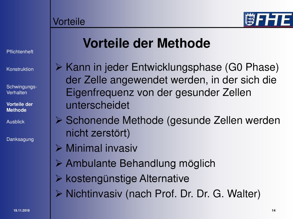 Vorteile Vorteile der Methode. Pflichtenheft. Konstruktion. Schwingungs- Verhalten. Vorteile der.