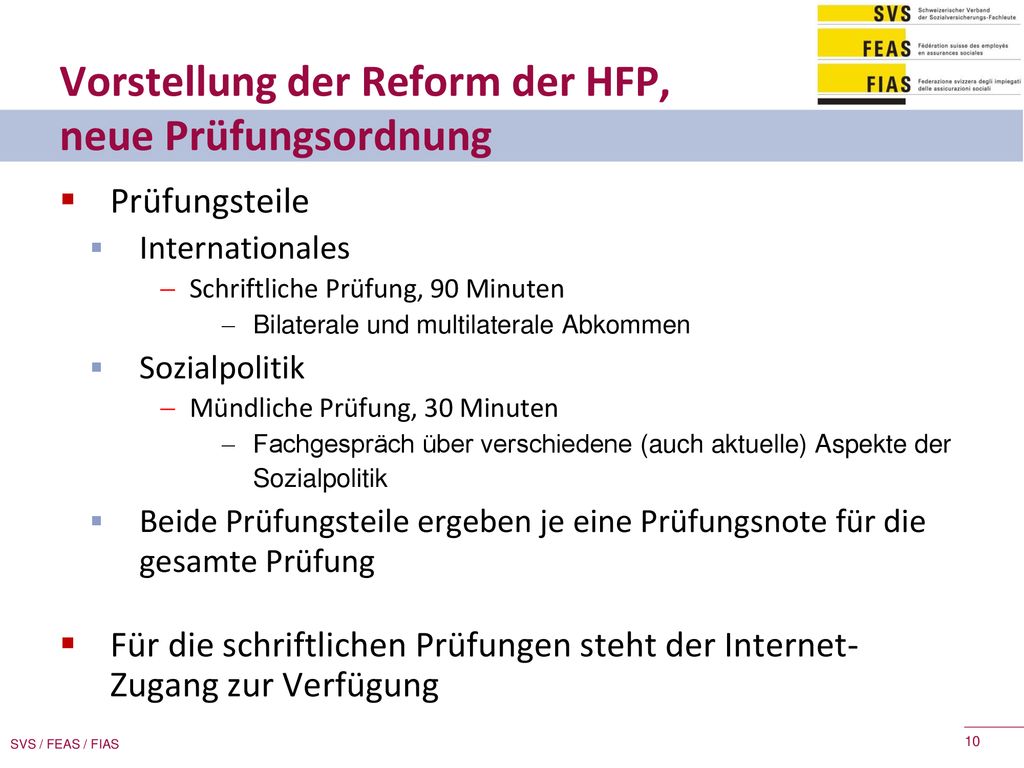 Vorstellung der Reform der HFP, neue Prüfungsordnung