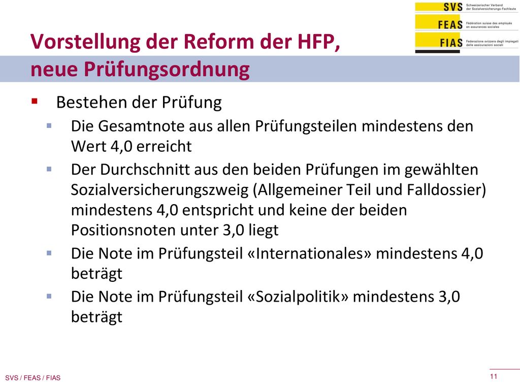 Vorstellung der Reform der HFP, neue Prüfungsordnung