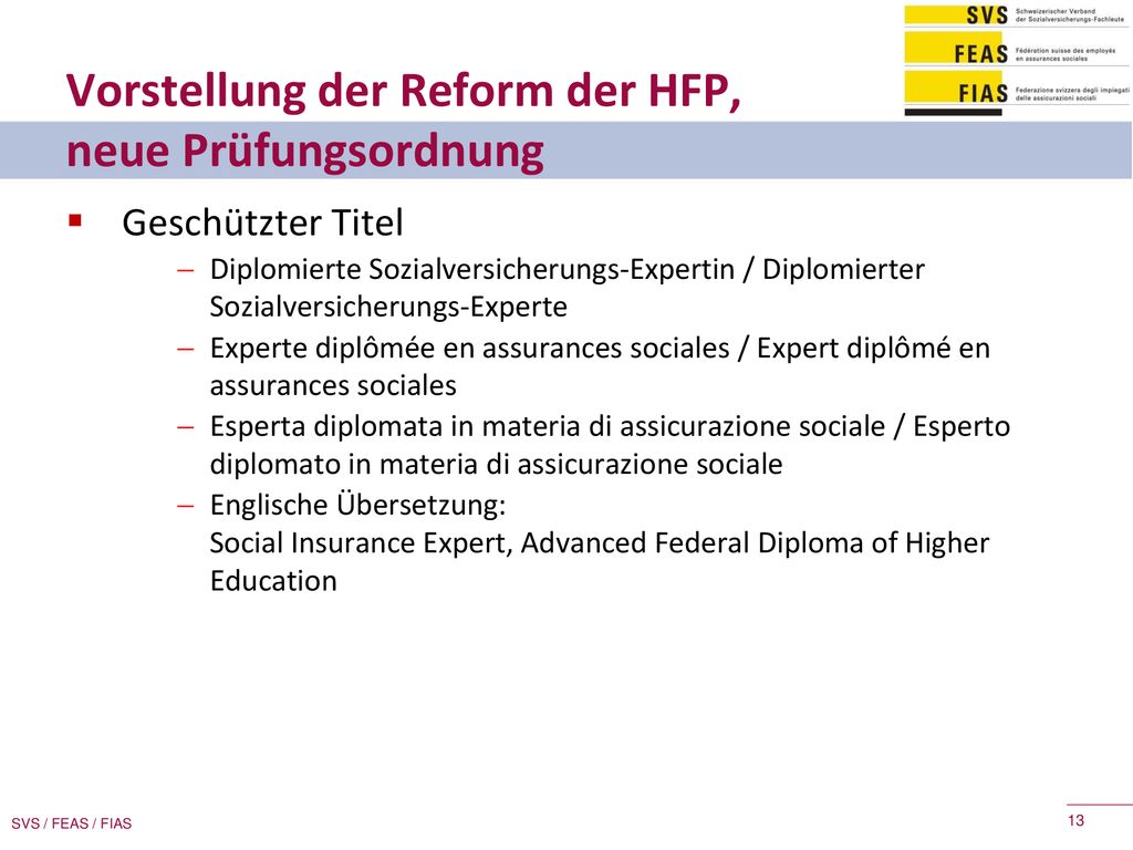 Vorstellung der Reform der HFP, neue Prüfungsordnung
