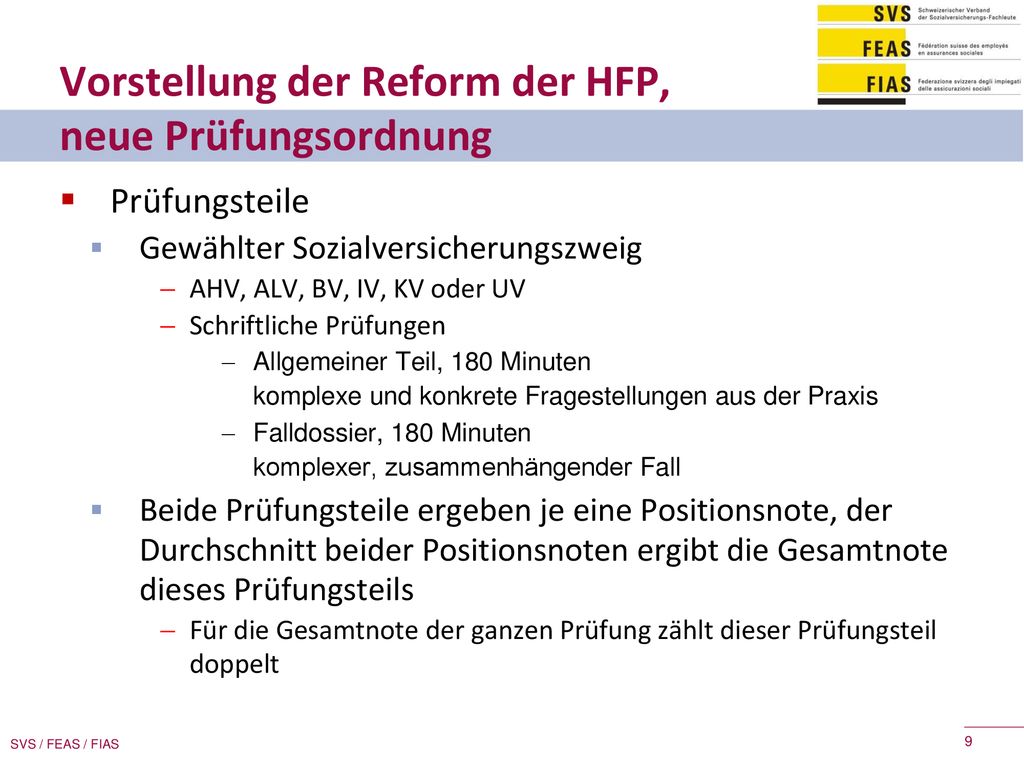 Vorstellung der Reform der HFP, neue Prüfungsordnung
