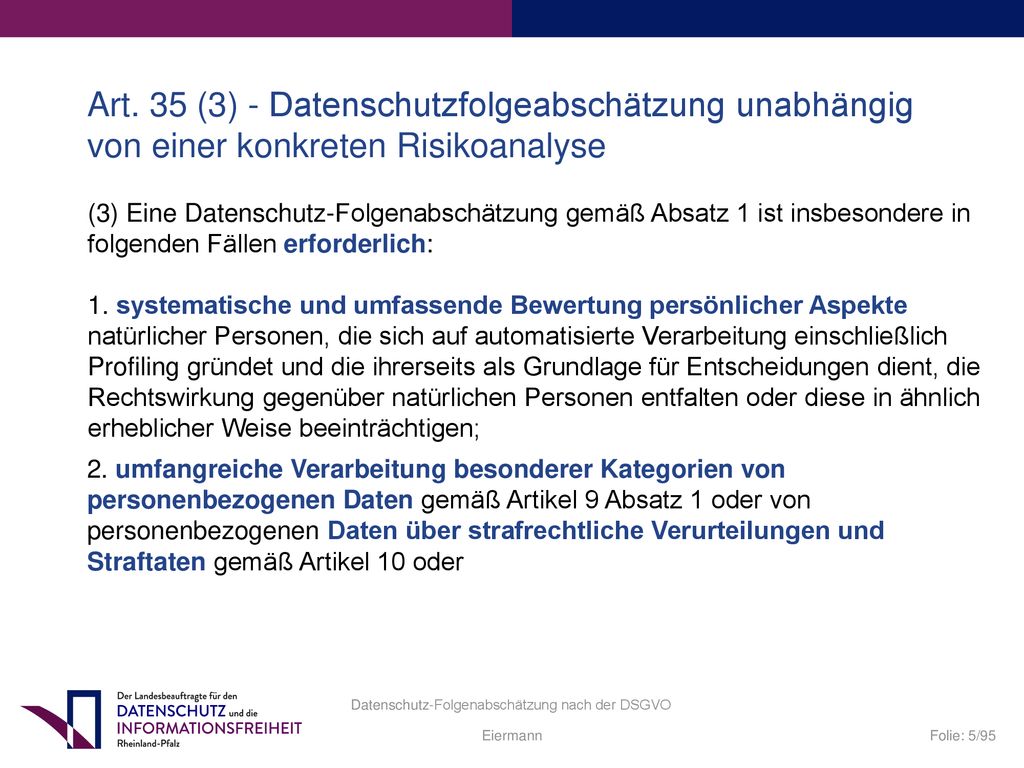 Art. 35 (3) - Datenschutzfolgeabschätzung unabhängig von einer konkreten Risikoanalyse