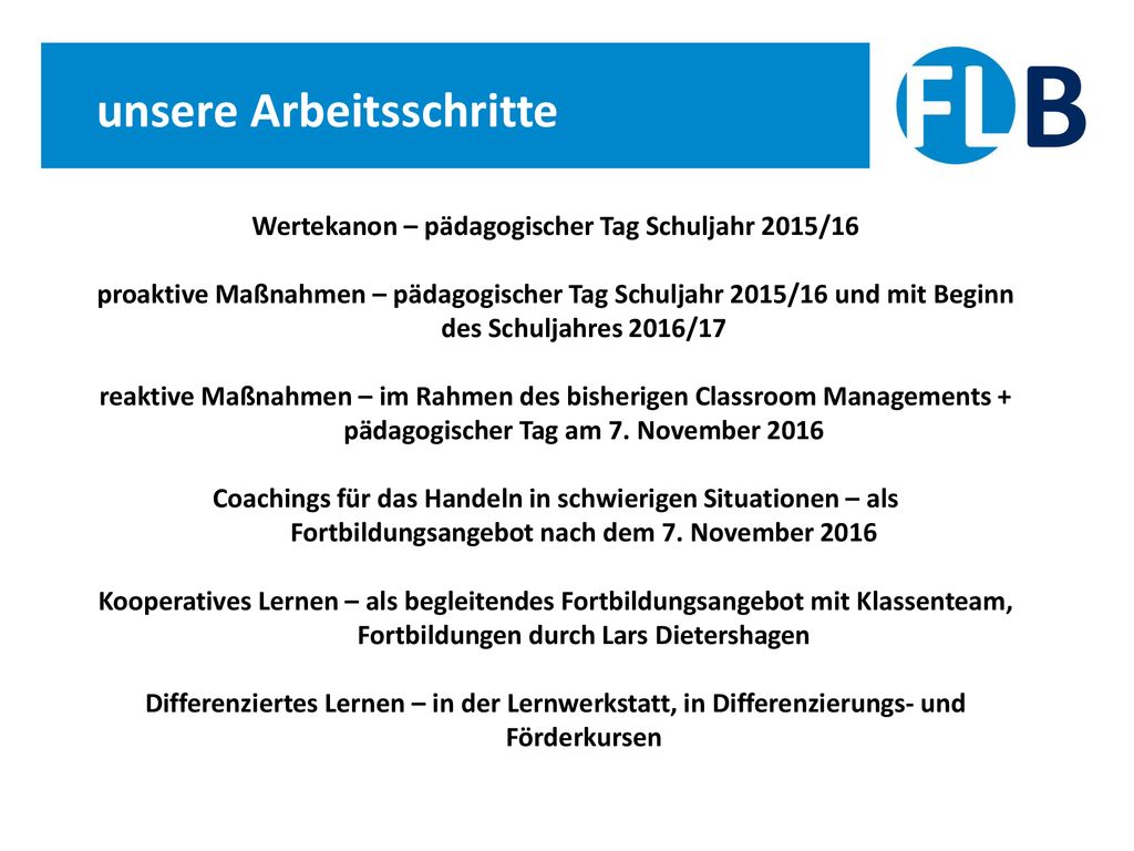 Wertekanon – pädagogischer Tag Schuljahr 2015/16