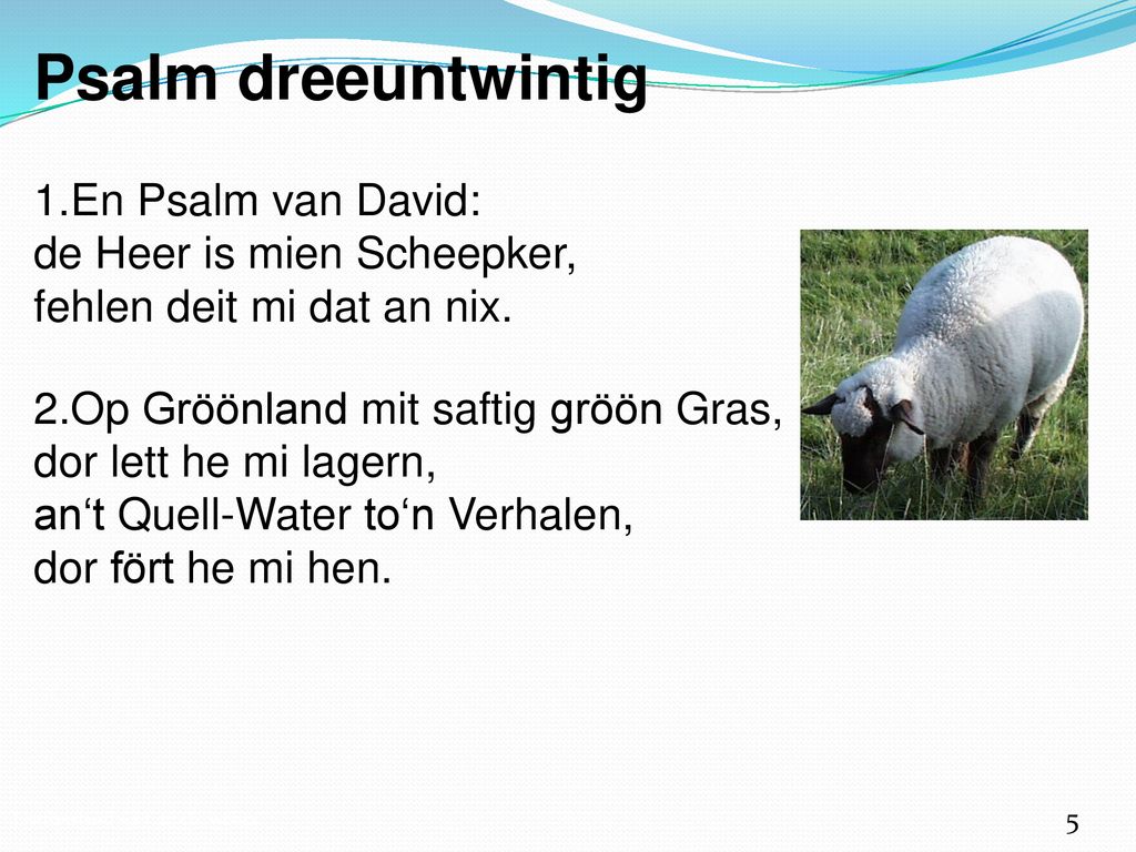 Psalm dreeuntwintig 1.En Psalm van David: de Heer is mien Scheepker,