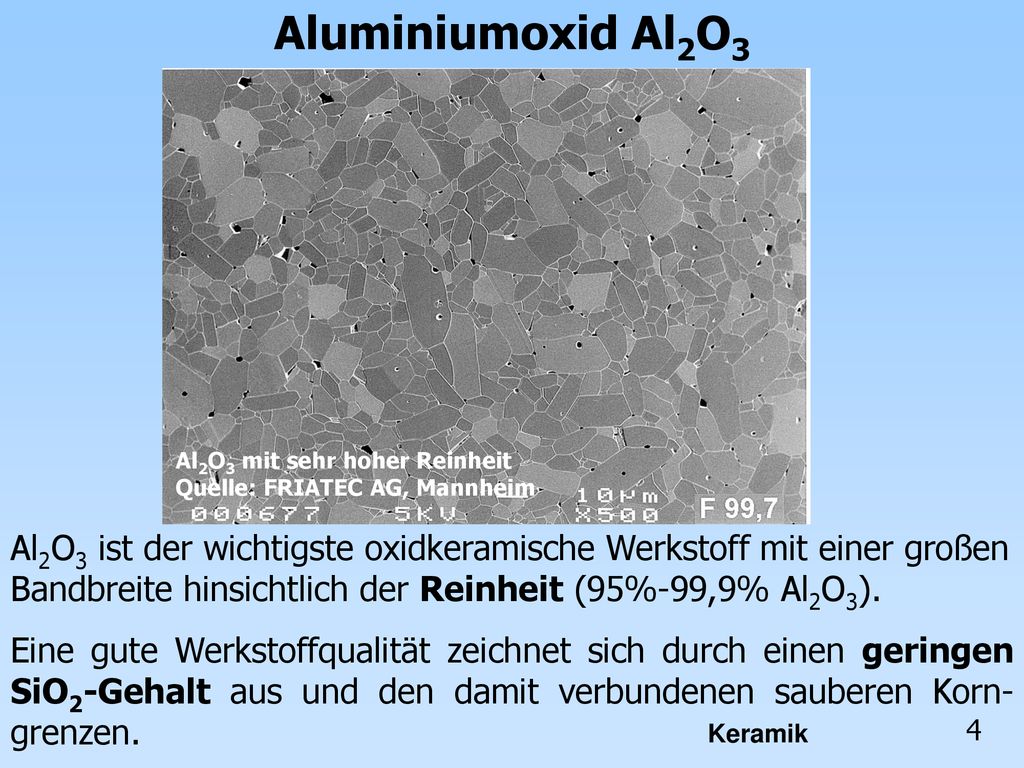 Aluminiumoxid Al2O3 Al2O3 mit sehr hoher Reinheit Quelle: FRIATEC AG, Mannheim.