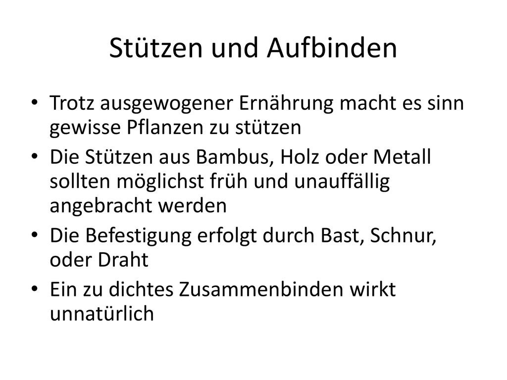 Stützen und Aufbinden Trotz ausgewogener Ernährung macht es sinn gewisse Pflanzen zu stützen.