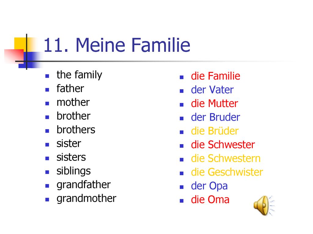 11. Meine Familie the family die Familie father der Vater mother
