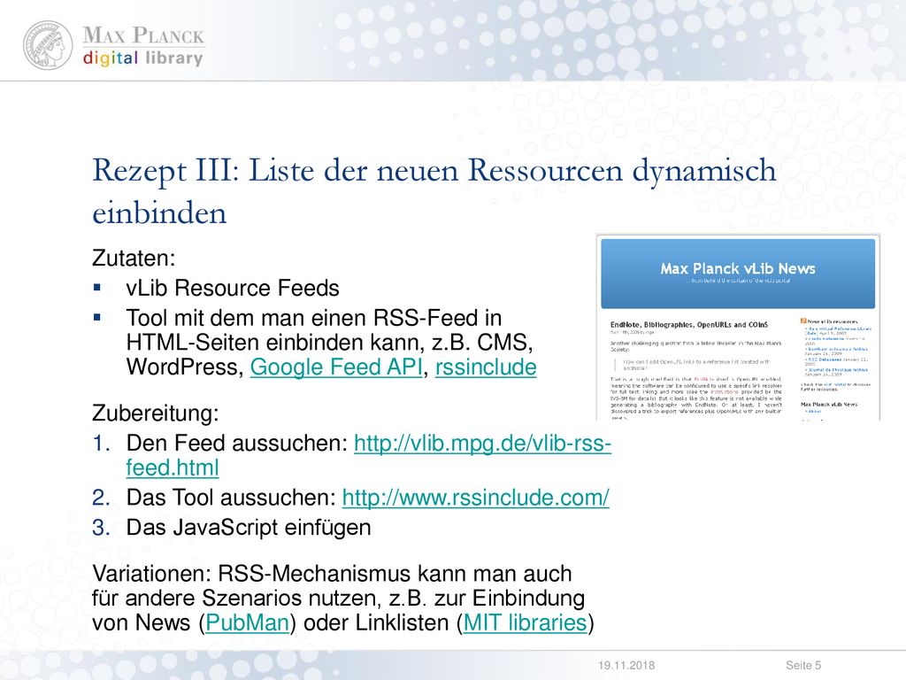 Rezept III: Liste der neuen Ressourcen dynamisch einbinden
