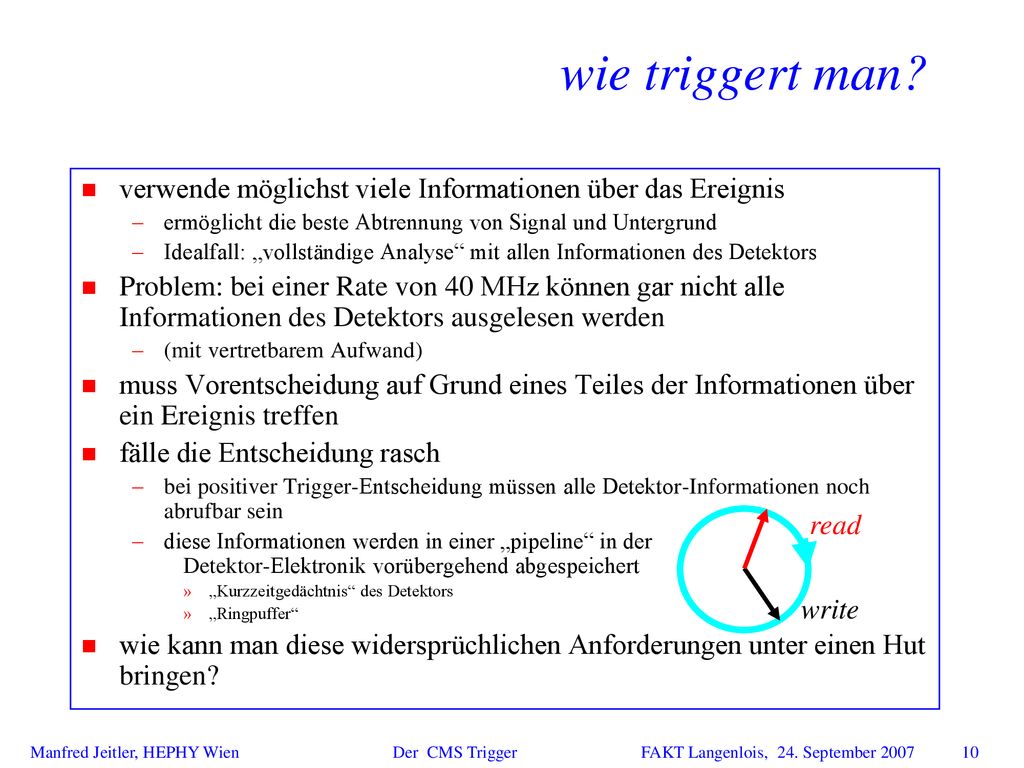 wie triggert man verwende möglichst viele Informationen über das Ereignis. ermöglicht die beste Abtrennung von Signal und Untergrund.