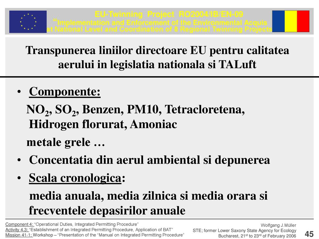Transpunerea liniilor directoare EU pentru calitatea aerului in legislatia nationala si TALuft