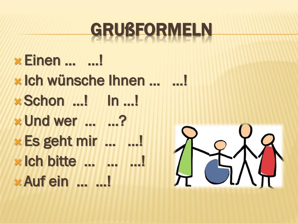Grußformeln Einen … …! Ich wünsche Ihnen … …! Schon …! In …!