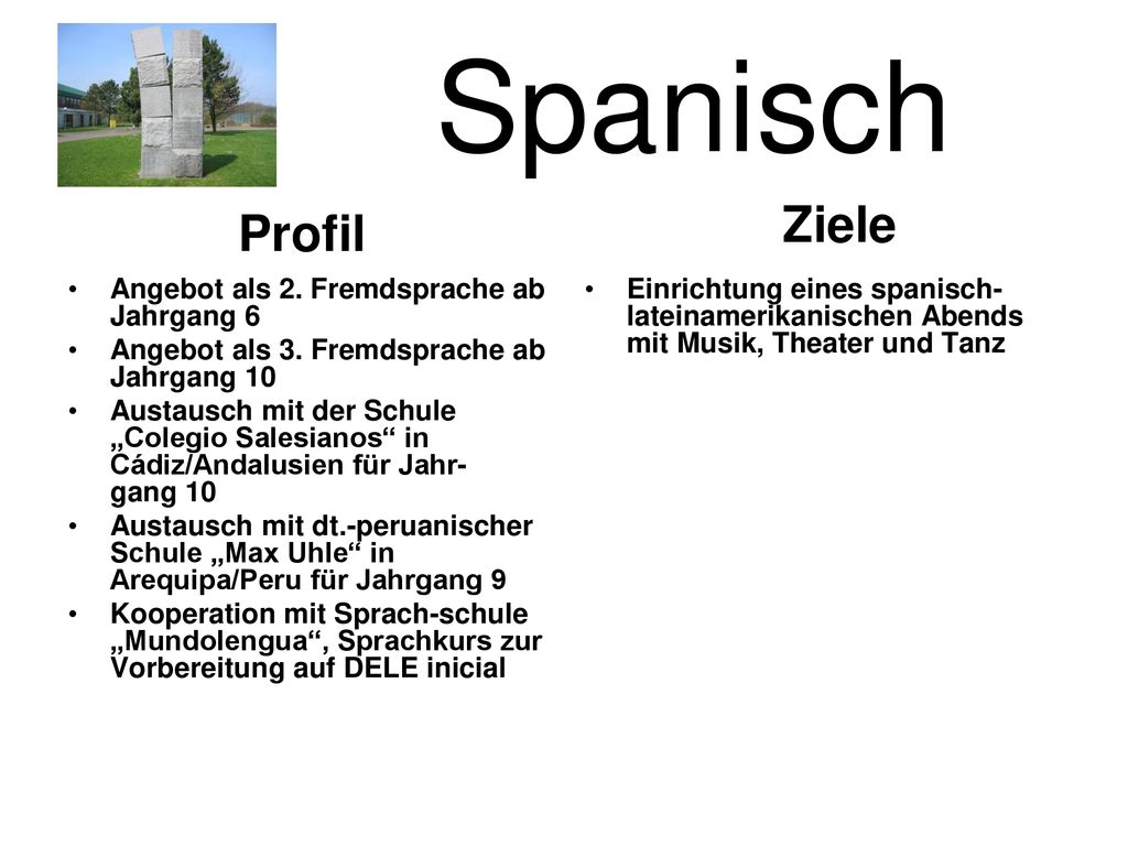 Spanisch Ziele Profil Angebot als 2. Fremdsprache ab Jahrgang 6