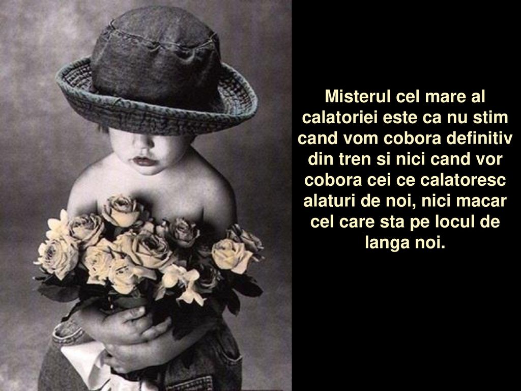 Misterul cel mare al calatoriei este ca nu stim cand vom cobora definitiv din tren si nici cand vor cobora cei ce calatoresc alaturi de noi, nici macar cel care sta pe locul de langa noi.