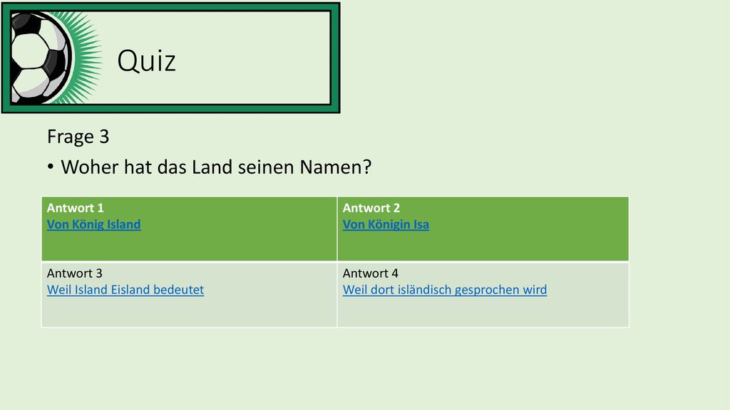 Quiz Frage 3 Woher hat das Land seinen Namen Antwort 1