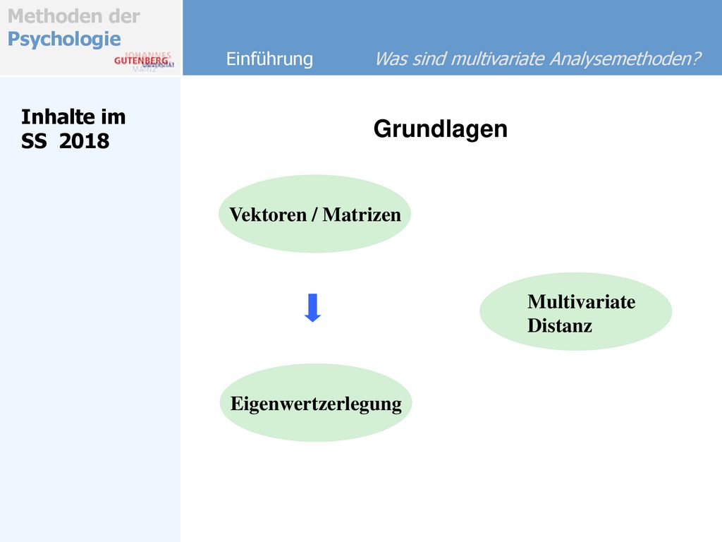 Grundlagen Inhalte im SS 2018 Vektoren / Matrizen Multivariate Distanz