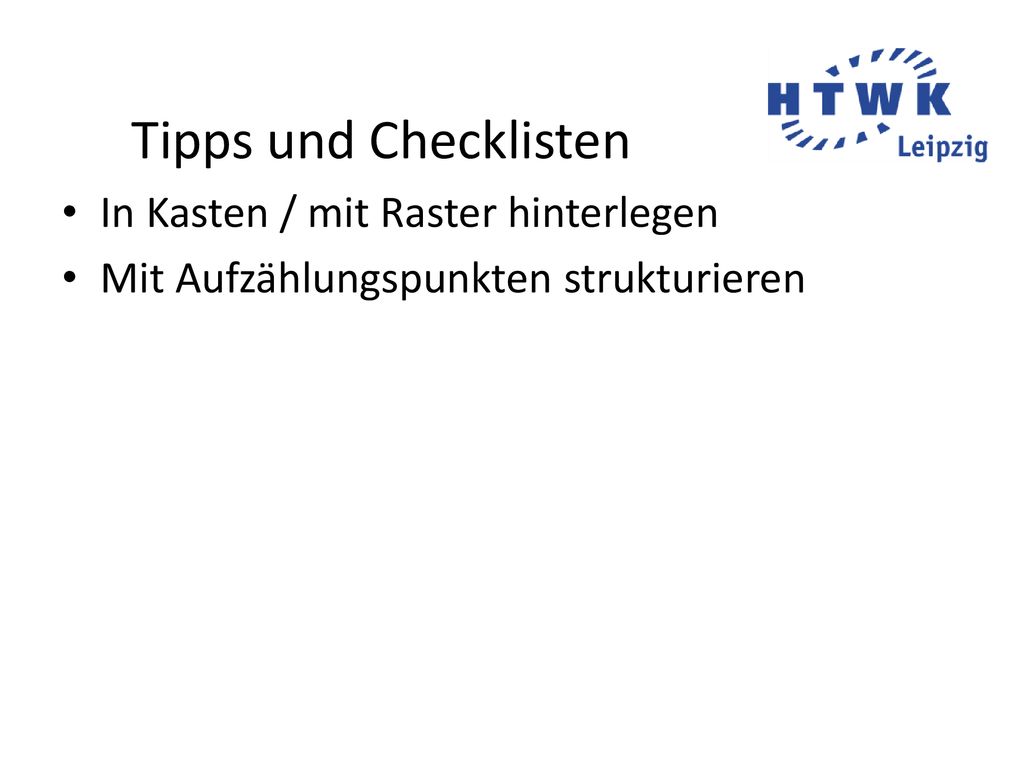 Tipps und Checklisten In Kasten / mit Raster hinterlegen