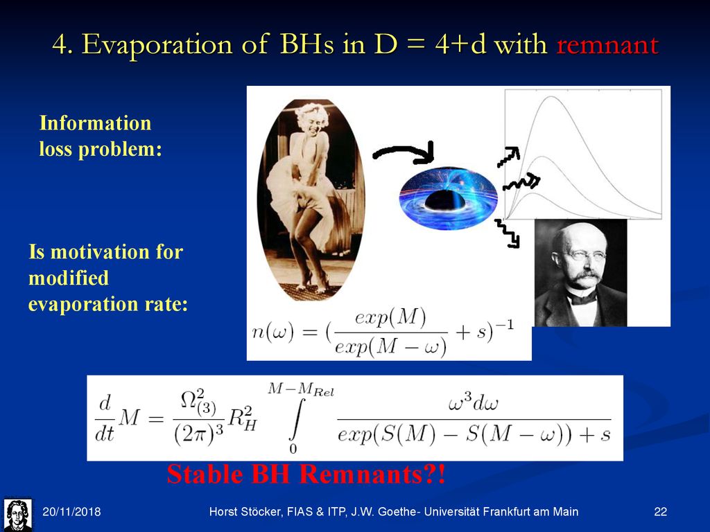 4. Evaporation of BHs in D = 4+d with remnant