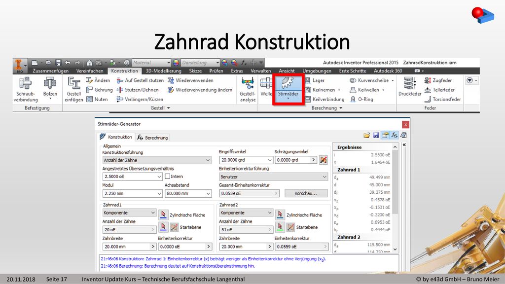 Zahnrad Konstruktion Inventor Update Kurs – Technische Berufsfachschule Langenthal