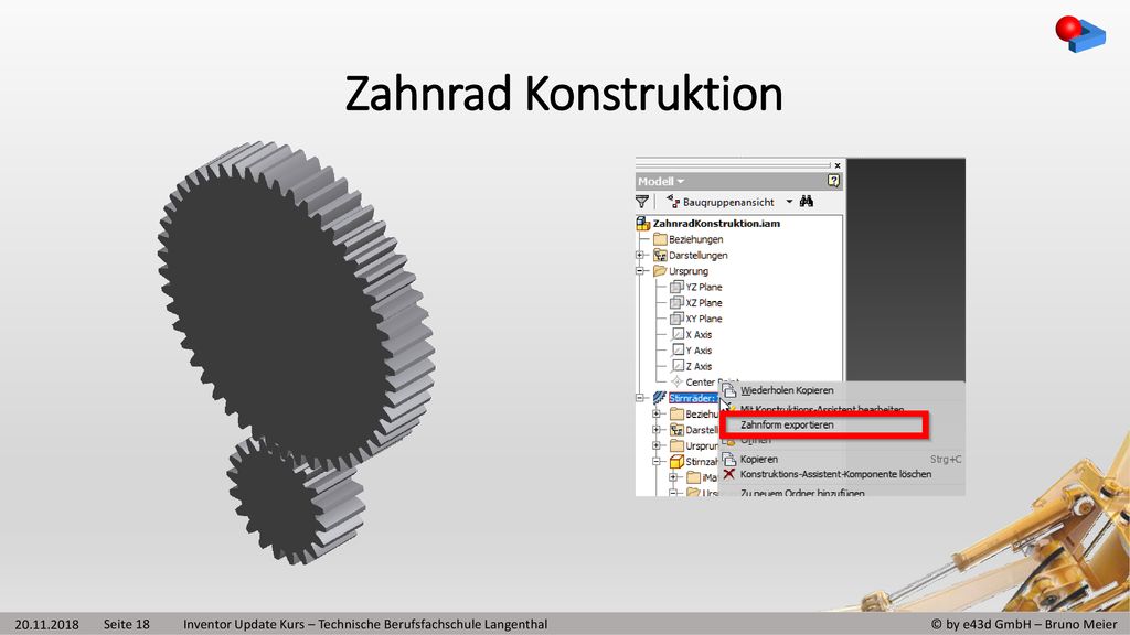 Zahnrad Konstruktion Inventor Update Kurs – Technische Berufsfachschule Langenthal