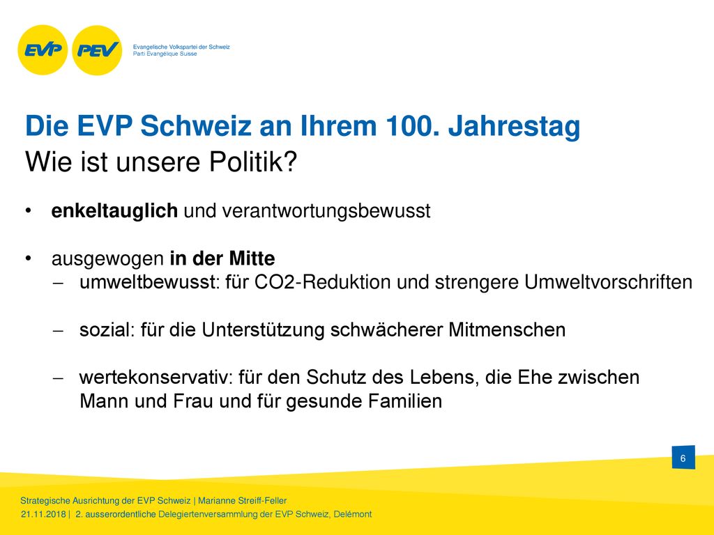 Die EVP Schweiz an Ihrem 100. Jahrestag