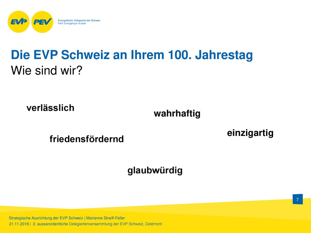 Die EVP Schweiz an Ihrem 100. Jahrestag
