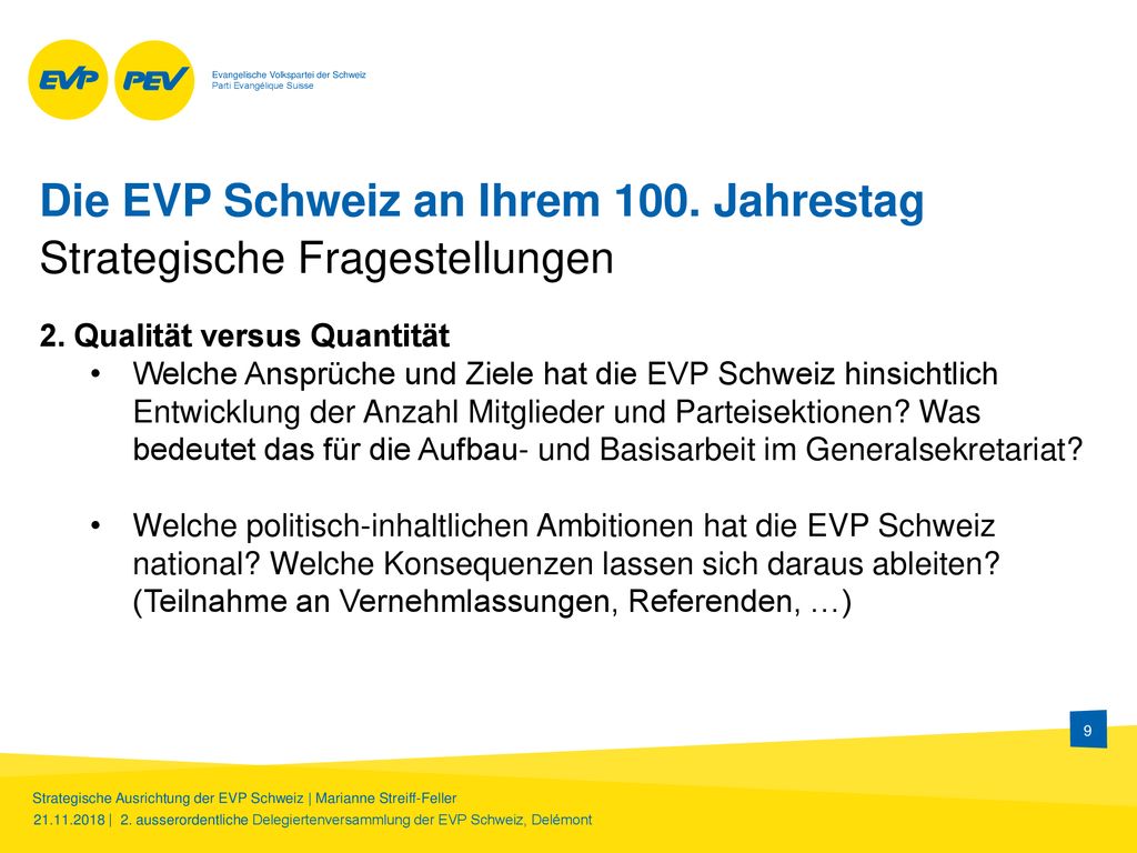 Die EVP Schweiz an Ihrem 100. Jahrestag