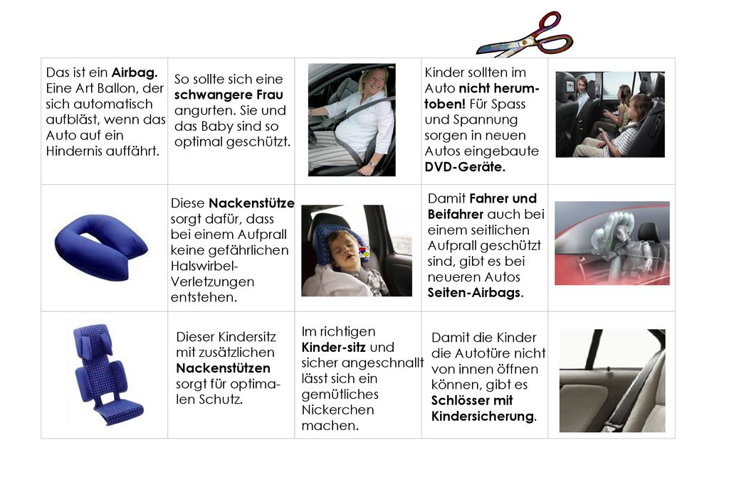 Das ist ein Airbag. Eine Art Ballon, der sich automatisch aufbläst, wenn das Auto auf ein Hindernis auffährt.