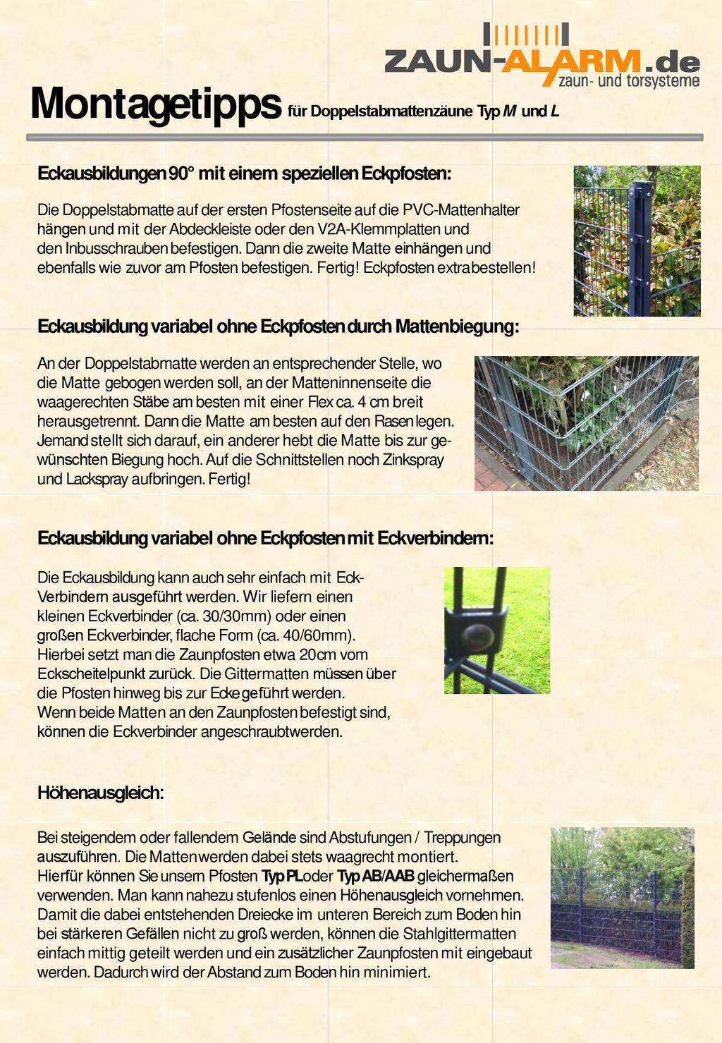 Montagetipps Eckausbildungen 90° mit einem speziellen Eckpfosten: