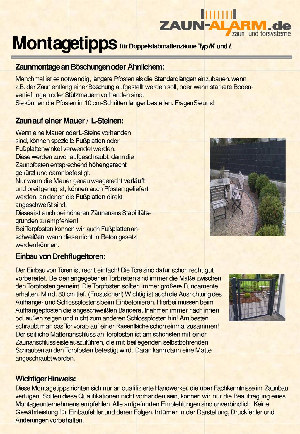 Montagetipps Zaunmontage an Böschungen oder Ähnlichem: