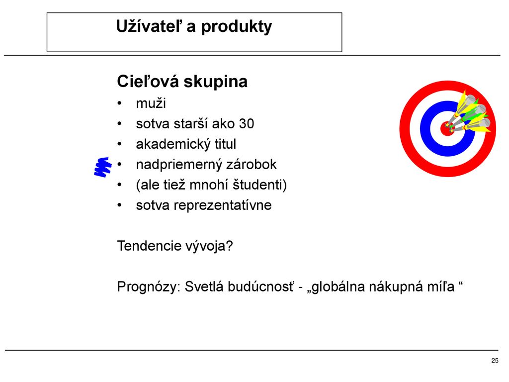 Užívateľ a produkty Cieľová skupina muži sotva starší ako 30