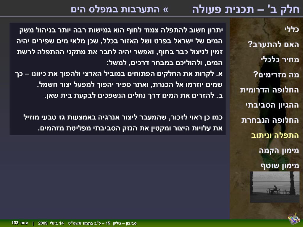 חלק ב – תכנית פעולה « התערבות במפלס הים כללי האם להתערב מחיר כלכלי