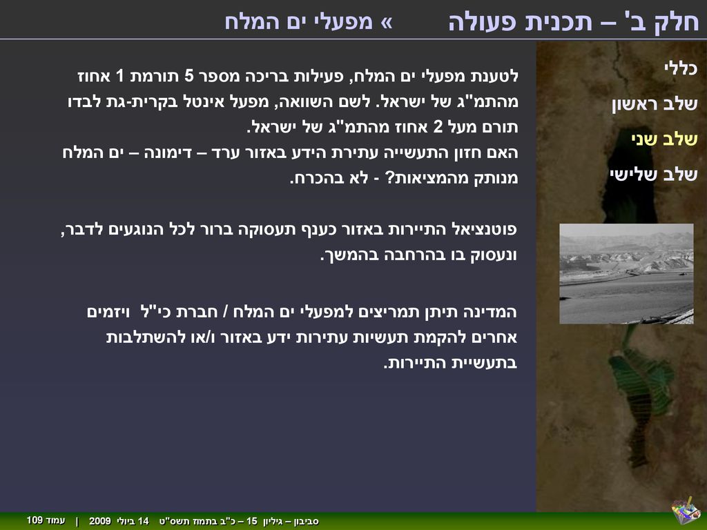 חלק ב – תכנית פעולה « מפעלי ים המלח כללי שלב ראשון שלב שני שלב שלישי