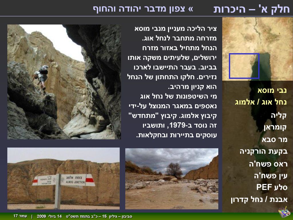 חלק א – היכרות « צפון מדבר יהודה והחוף נבי מוסא נחל אוג / אלמוג קליה
