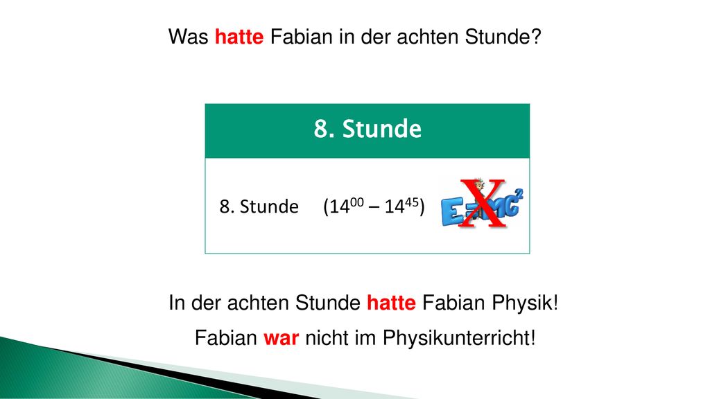 X 8. Stunde Was hatte Fabian in der achten Stunde (1400 – 1445)