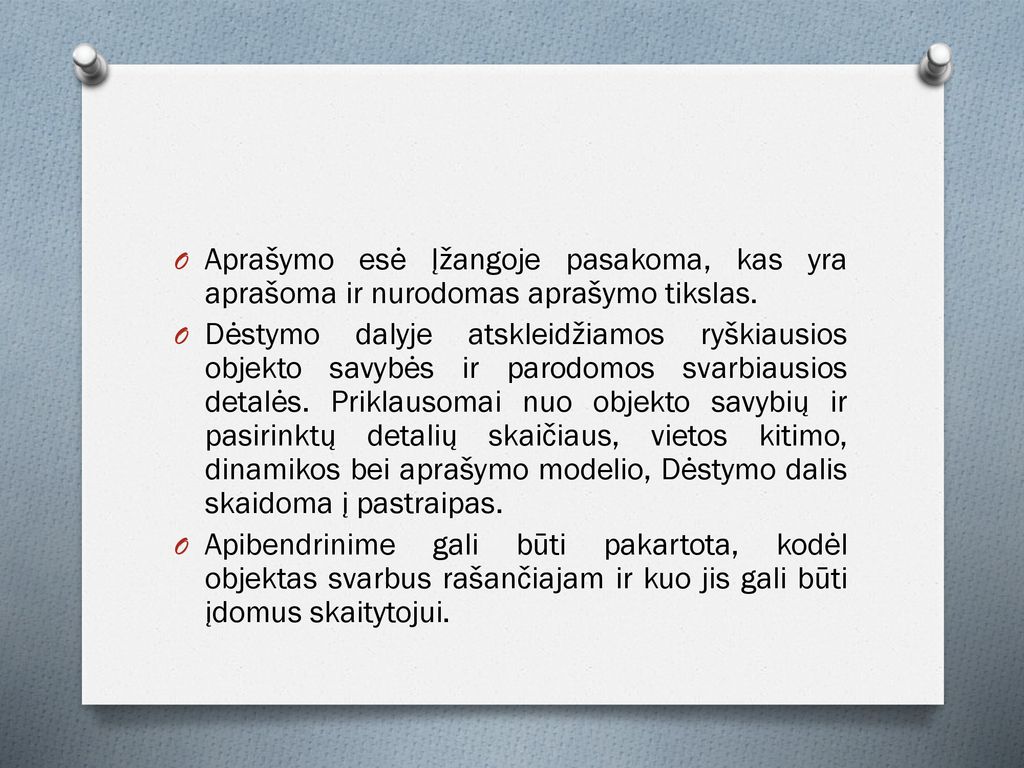 Aprašymo esė Įžangoje pasakoma, kas yra aprašoma ir nurodomas aprašymo tikslas.